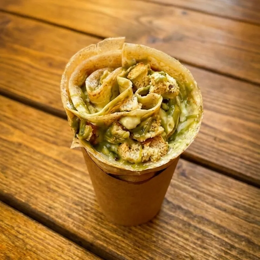 Pistazie Vanille Diem Crêpe Roll mit grüner Pistaziencreme